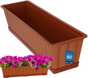 KOTARBAU® Balkonbak, Bloembak voor Balkon, Kunststof, 60 x 18 x 14 cm, Plantenbak, Terracotta, Plantenbak Balkon, met Schotel, Rechthoekig