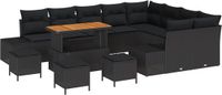 vidaXL Tuinbank Set Zwart Poly Rattan 13-delig 12 Zitplaatsen Inclusief Kussens