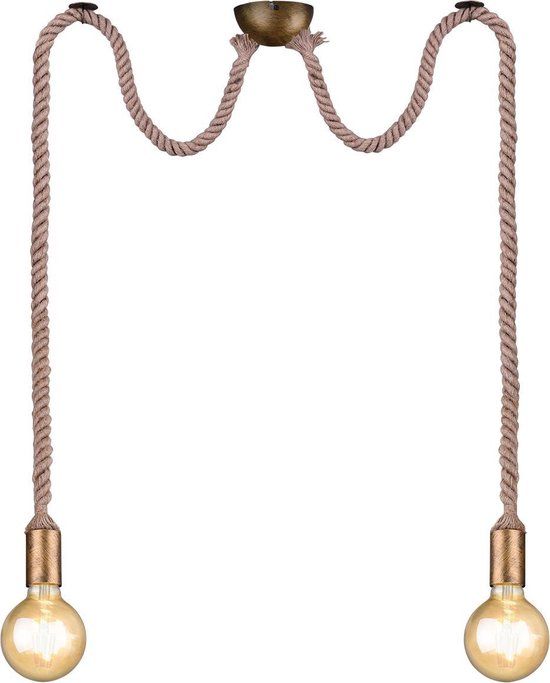 TRIO ROPE Hanglamp - Antiek messing - excl. E27 - 60W - 1 lichtpunt - Metaal
