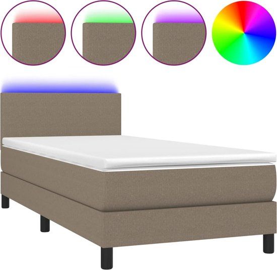 vidaXL Boxspring met matras en LED stof taupe 90x200 cm