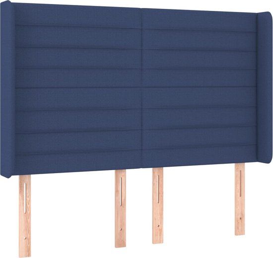 vidaXL Hoofdbord met randen 147x16x118/128 cm stof blauw