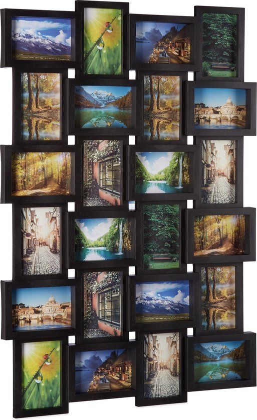 Relaxdays Fotocollage Fotolijst - 24 Foto's - Zwart - 59 x 86 cm - Kunststof