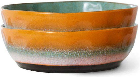 HKliving 70's Ceramic Pastabord Ø19.5 Set van 2 Golden Hour