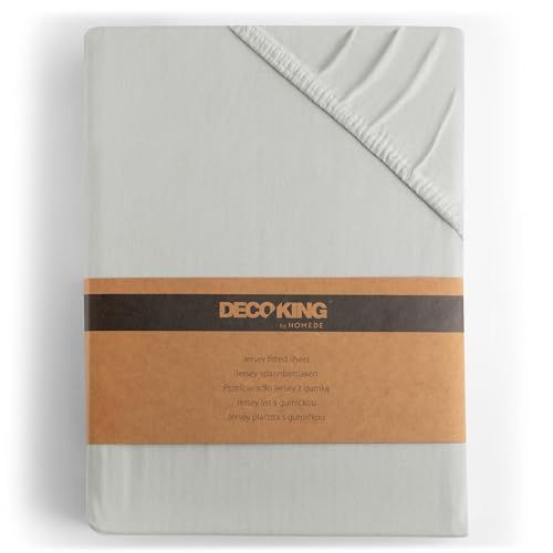 DecoKing Hoeslaken 200x200-200x220 cm 100% Gekamd Katoen Jersey Zacht Zilver Amber