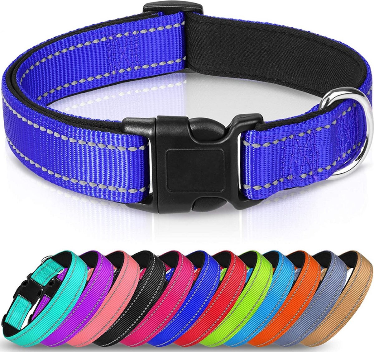 Sharon B Halsband hond - reflecterend - donkerblauw - maat XL - oersterk - waterdicht - hondenhalsband - geschikt voor iedere hondenriem - voor grote honden