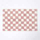 Homescapes antislip badmat roze en wit met dambordpatroon, 50 x 80 cm