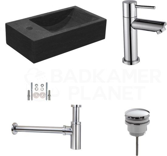 Badkamerplanet NATUURSTEEN FONTEINSET RIMINI 40x22x10 CM - Mat Zwart