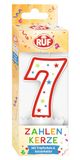 RUF cijferkaars nummer 7, rode verjaardagskaars met kleurrijke sterretjes, hoogwaardige jubileumkaars met druppelbescherming, ideaal als taartdecoratie, 1 stuk