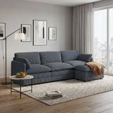 Bealife AR88 3-zits bank - Modulaire bank – L-vorm, ribcord – Inclusief 3 kussens, 2 armleuningen en 1 verstelbaar voetenbankje – 244 cm breed – Donkergrijs