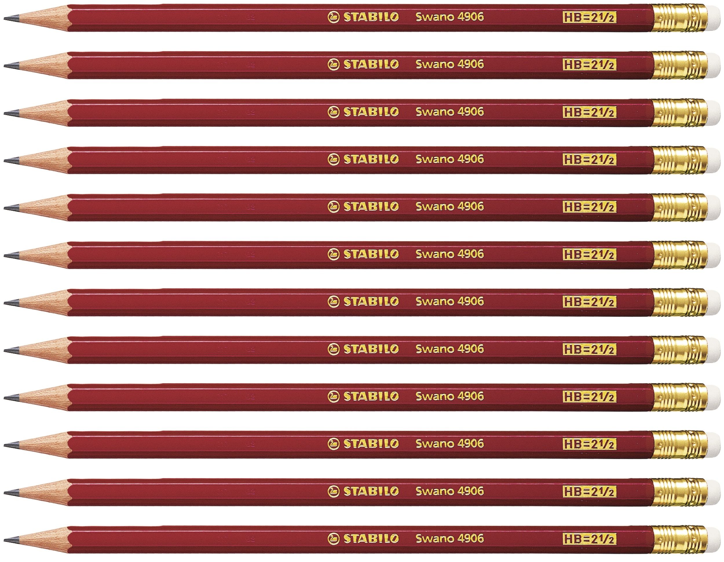 STABILO Swano HB Graphite Pencil - Red - Box of 12 - With Eraser