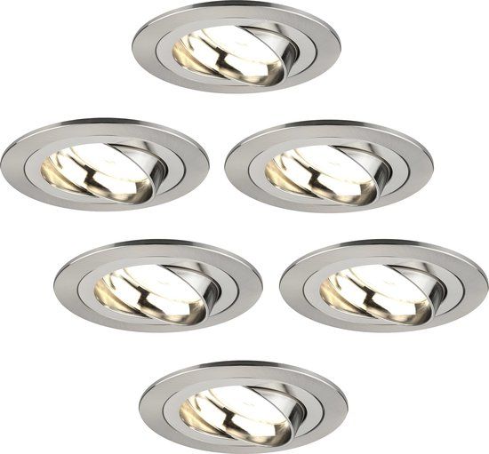 LEDVION Tokyo LED Inbouwspots - 6-Pack - RVS - 5W - 2700K - Ø92mm