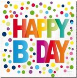 Merkloos Servetten - 40x - papieren - 33x33 cm - Happy B-day - stippen - verjaardagsversiering