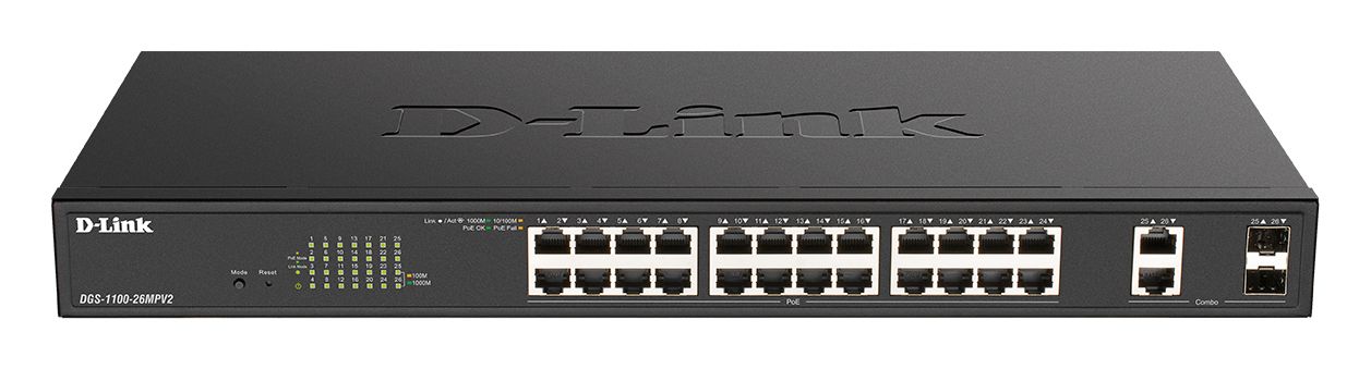 D-Link DGS-1100-26MPV2/E - Managed L2 Gigabit Ethernet PoE Switch - 26 Port