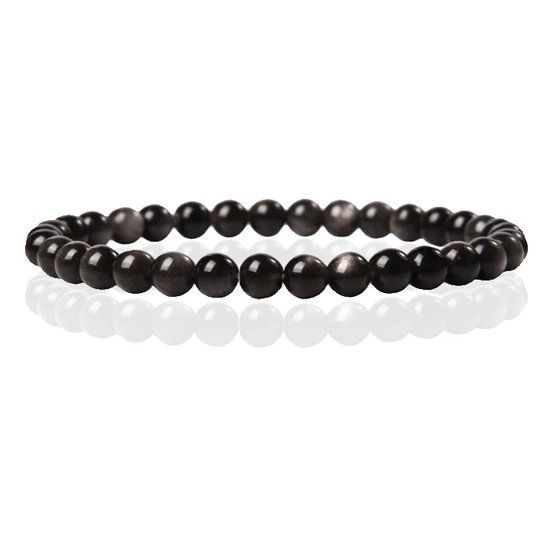 Memphis 6mm Natuursteen Armband - Silver Obsidian