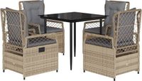 vidaXL 5-delige tuinset met kussens, beige, polyrotan