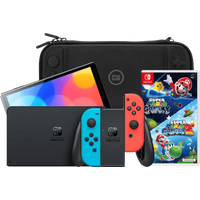 Nintendo Switch OLED Blauw/Rood + Super Mario Galaxy 1+2 + BlueBuilt Beschermhoes