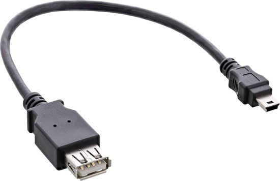 InLine USB 2.0 A Female naar Mini-USB B Male kabel 0.2m Zwart