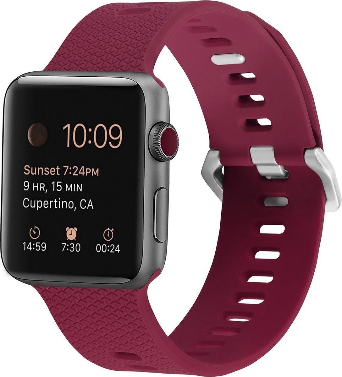 By Qubix Qubix Compatible Apple watch bandje - Siliconen bandje met motief - Rose Red - Geschikt voor Apple Watch 38mm / 40mm / 41mm