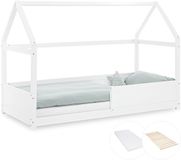 Homestyle4u Kinderbed 90x200 cm - Vloerbed met matras - Huisbed Wit