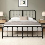 Zinus Florence Bedframe, 140 x 200 cm, met vintage hoofdeinde, metalen bed 140 x 200 cm, met metalen lattenbodem, 35 cm hoog platform met vrije ruimte eronder, geen boxspringbed nodig, zwart