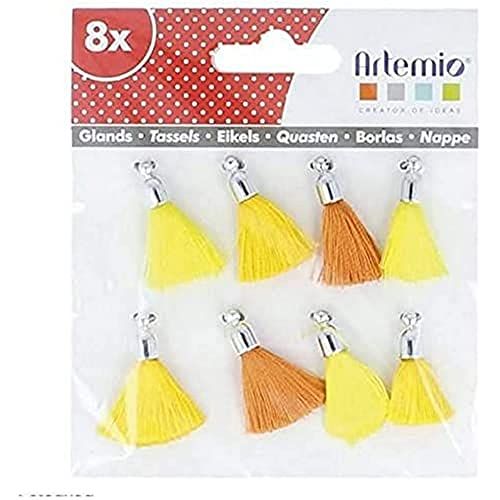 Artemio Set met 8 pompons, stof, geel, 12,5 x 1 x 12,5 cm