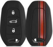 kwmobile autosleutel hoesje geschikt voor Opel 3-knops SmartKey autosleutel Keyless Go - Autosleutel behuizing in rood / zwart - Rallystrepen design