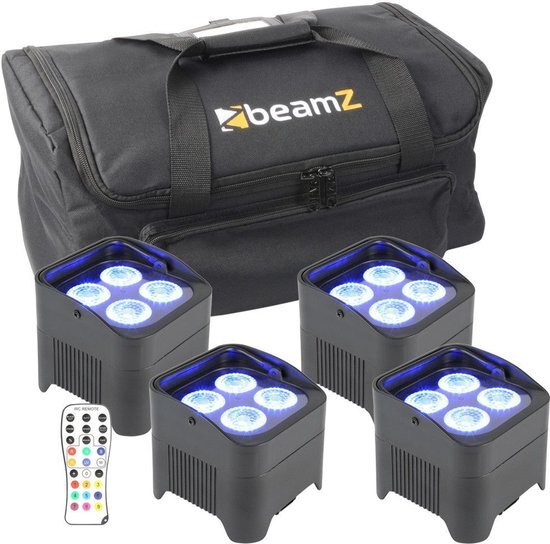 Draadloos licht met de BeamZ BBP94 set van 4 accu LED lampen met tas