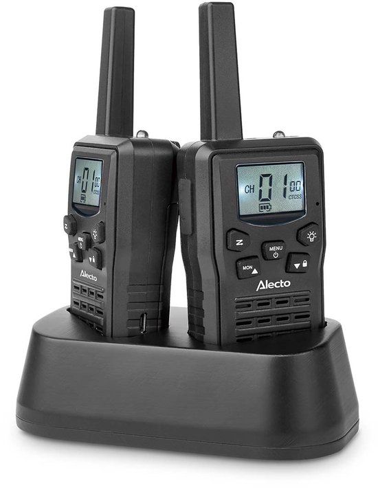 Alecto Walkie Talkie FR200BK - Set van 2 Portofoons - 10 km Bereik - 8 Kanalen - Oplaadbaar USB-C - Zwart