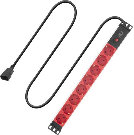ACT Stekkerdoos PDU 19" C14 IEC60320 8-voudig Type F 3m H05VV-F 3G1.0 PD3004
