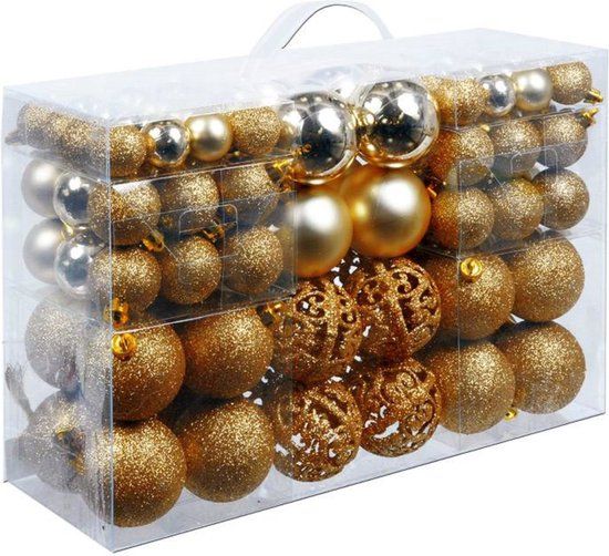 2Cheap Christmas Ball Set Gold - 100 Plastic Christmas Balls - Various Finishes - Ø 3/4/6 cm
