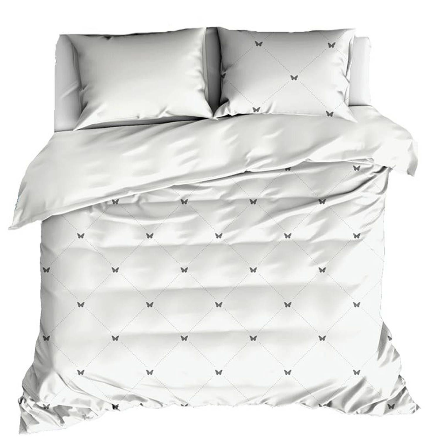 De Witte Lietaer Dekbedovertrek Katoen Satijn Butterflies - Eenpersoons - 140 x 200/220 cm - Wit