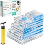 Bramble – 10 Vacuümopbergzakken met Pomp – Compressiezakken – 2 Jumbo, 2 XL, 2 Groot, 2 Medium, 2 Reisroll-up – Voor Dekbedden, Kleding & Dekens