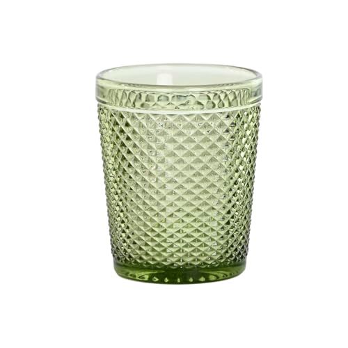 DKD Home Decor Set of Green Embossed Glass, 240 ml (6 Pieces)