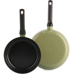BK Enjoy Koekenpannenset 2-delig - PFAS-vrije antikleeflaag - Pannenset inductie - Keramische pan - Ovenbestendig tot 160°C - Koudgrepen - Olijfgroen