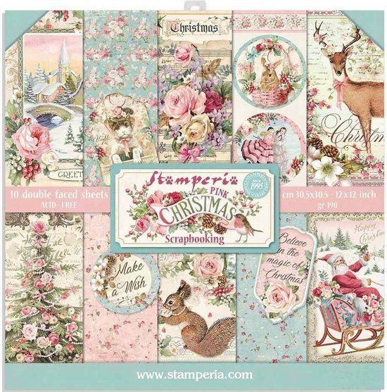 Stamperia Pink Christmas 12x12 Inch Paper Pack (SBBL73)