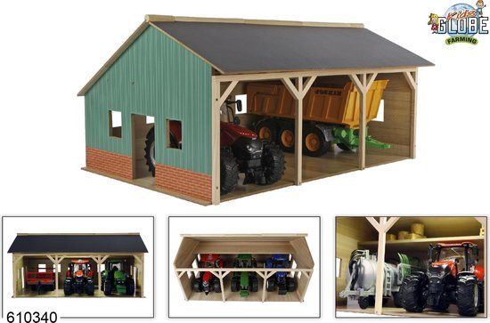 Kids Globe Landbouwloods Hout Voor 3 Tractoren, 1:16 - Bruin