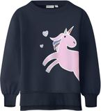 NAME IT NMFBIRKY LS NREG SWE BRU Meisjes Sweater Lange Mouw Ronde Hals Katoen Printopdruk Navy Blazer 104