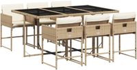 vidaXL 7-delige tuinset met kussens, beige, van polyrotan