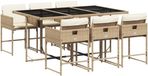 vidaXL 7-delige tuinset met kussens, beige, van polyrotan