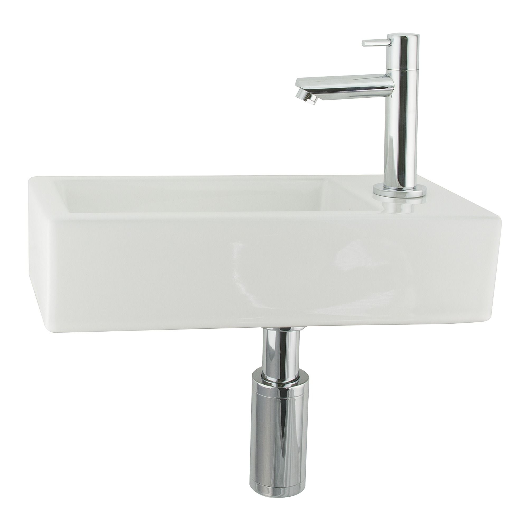 Differnz Helios Fonteinset - Wasbak Keramiek - Wit - Rechte Kraan - Chroom - 36 x 18 x 9 cm