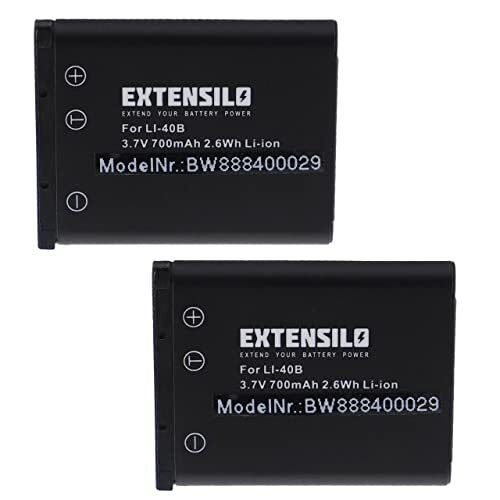 EXTENSILO 2 x accu compatibel met Olympus FE-290, FE-300, FE-310, FE-320, FE-3010 camera (700mAh, 3,7V, Li-Ion)