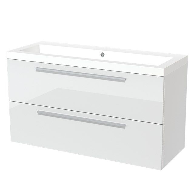 Maxaro Badkamermeubel 120cm Modulo Hoogglans Wit 2 Lades Vlak Wastafel Mineraalmarmer - 6095820068051