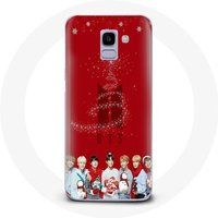 Maniacase Hoesje voor Samsung Galaxy A6 2018 BTS Bangtan Boys Rode Achtergrond Kerstcadeau 2023