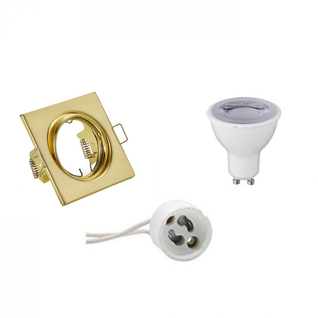 BES LED LED Spot Set - Trion - GU10 Fitting - Dimbaar - Inbouw Vierkant - Mat Goud - 6W - Helder/Koud Wit 6400K - Kantelbaar 80mm