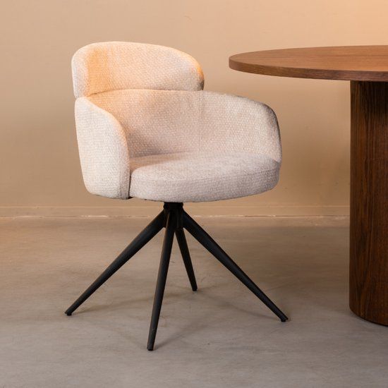 LABEL51 Levi Eetkamerstoel - Naturel - Chenille - Zwart Metalen Frame