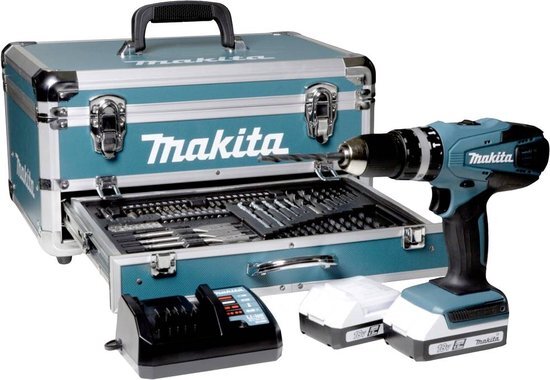 Makita HP488D009 18 Volt accu klopboormachine met 2x accu&#39;s en lader in alu koffer met bits en borenset