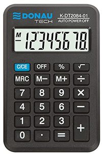 Donau Calculator TECH/K-DT2084-01 8-cijferige wortelfunctie/97x60x11mm/ Kleur: zwart/computer met 8-cijferige weergave/batterijwerking/compact ontwerp