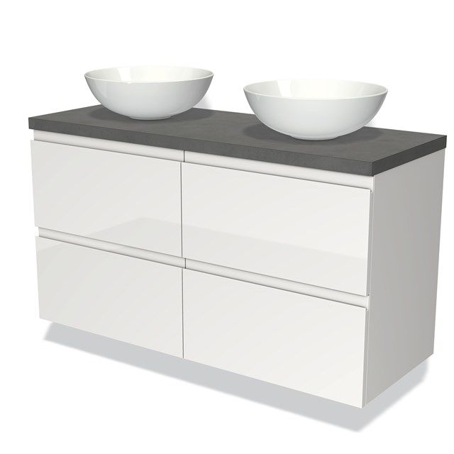 Maxaro Badkamermeubel Modulo Plato 120cm Hoogglans Wit 4 Lades Greeploos Donkergrijs Beton Blad