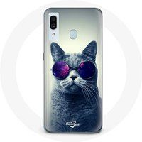 Maniacase Hoesje voor Samsung Galaxy A20 Cat Paars Bril Stijl