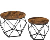 Vasagle Vasagel Ronde salontafels, set van 2 bijzettafels, moderne stijl, afneembaar tafelblad, stalen frame, voor woonkamer, bruin